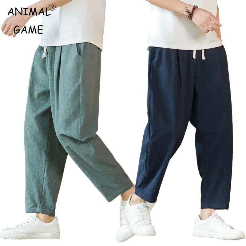 Cotton Linen Pants Men | Casual Loose Fit Trousers | Streetwear