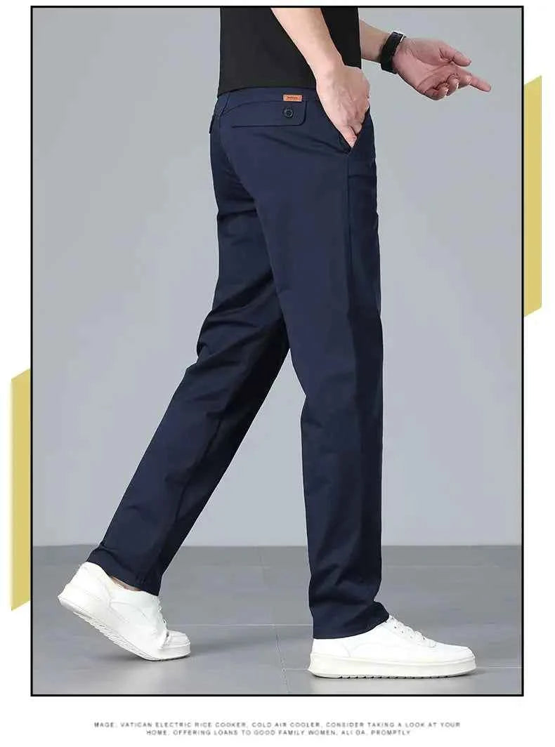 Men's casual pants 2025 New Spring and autumn casual straight business outdoor workwear thick cotton-like long pants