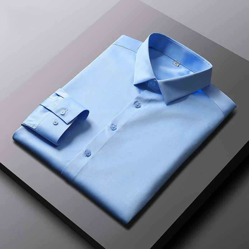 Men's Casual and Fashionable Long Sleeved Solid Color Shirt Non Ironin
