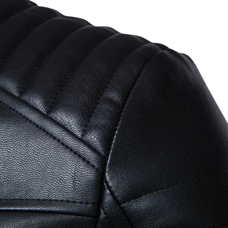 Men's Bomber Jackets Fashion Men Faux Leather Coat Zipper Overcoat Mot