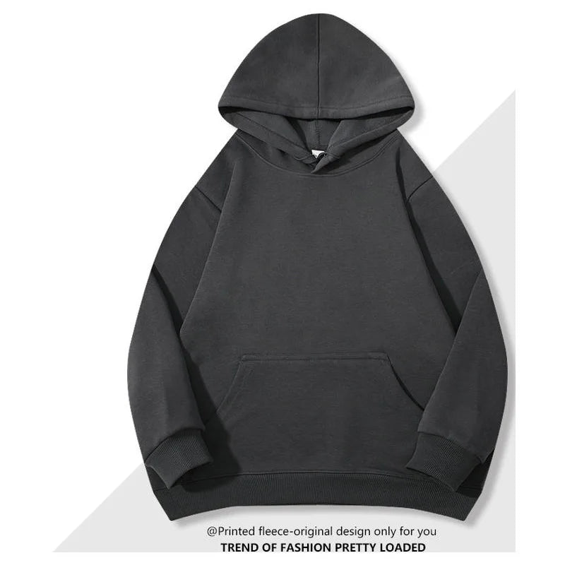 Oversized Basic Hoodie Men 450g Fleece thicken Loose Solid Unisex Autu