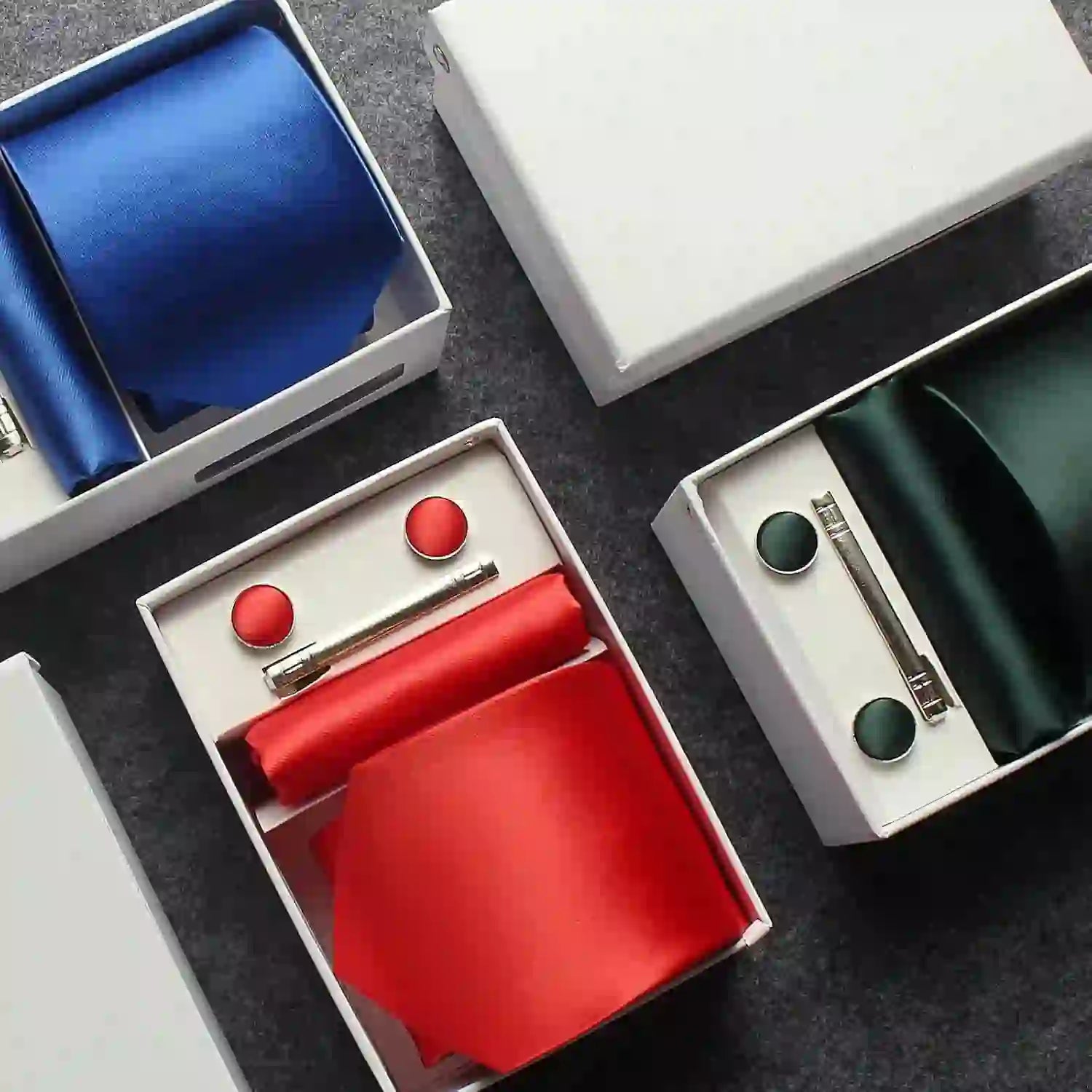 Men's Silk Tie Solid Red Blue Tie Cufflinks Gift box Formal Ties For M