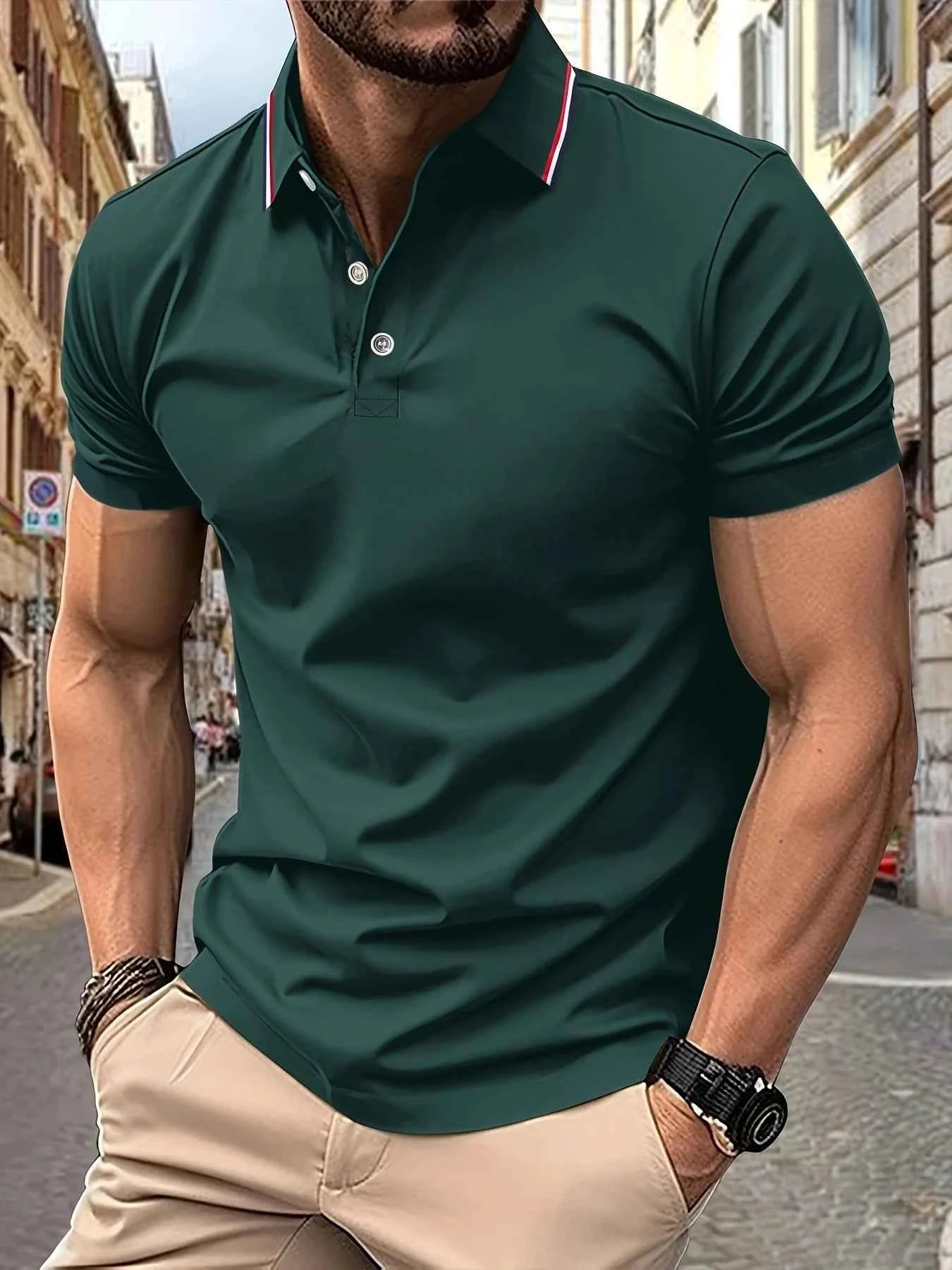 Mens Polo Shirt 2025 New Short Sleeve Summer Top Classic Collar Stripe Trim Wrinkle Free Easy Care Daily Office Business Wear