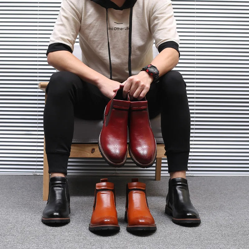 Chelsea Boots Men | Leather Ankle Boots | British Brogue Shoes