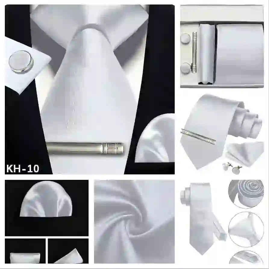 Men's Silk Tie Solid Red Blue Tie Cufflinks Gift box Formal Ties For M