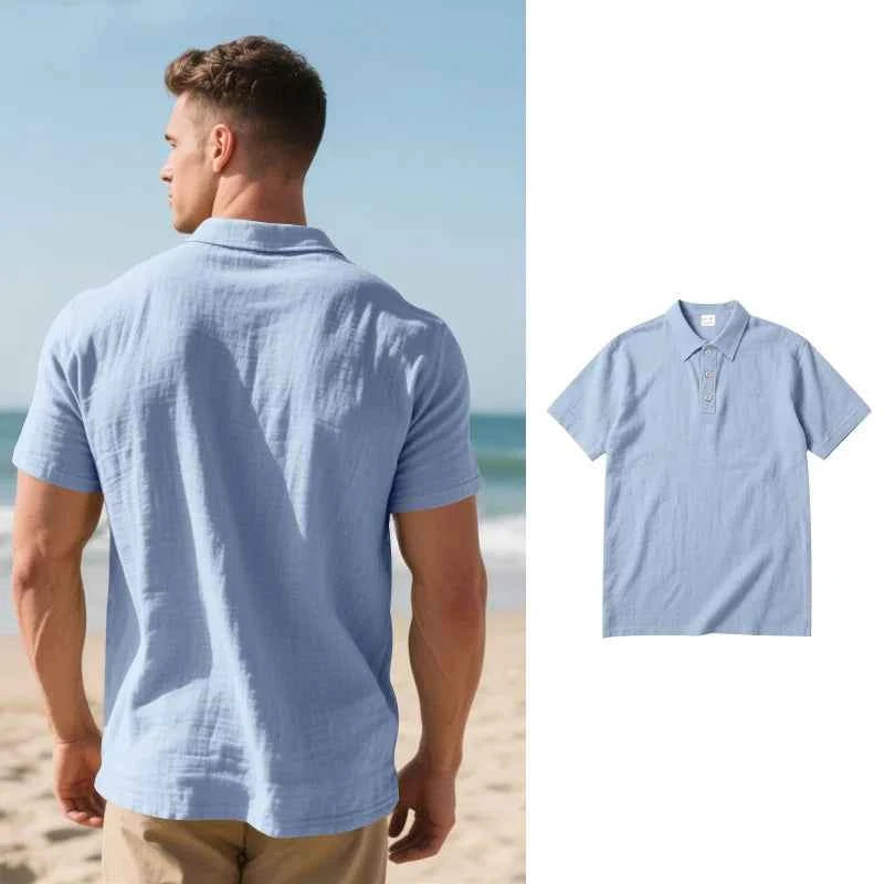 2025 Daily Casual Short Sleeve Linen Polo Shirt Mens Fashion Buttoned turn-down collar Shirt Summer Leisure beach men Polo Shirt