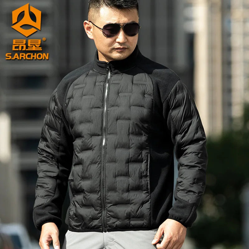 Men Winter Tactical Fleece Jacket Multi-pockets Windproof Warm Sports Coat Cotton Fleeced Clothing Outdoor Hiking Heating Jacket