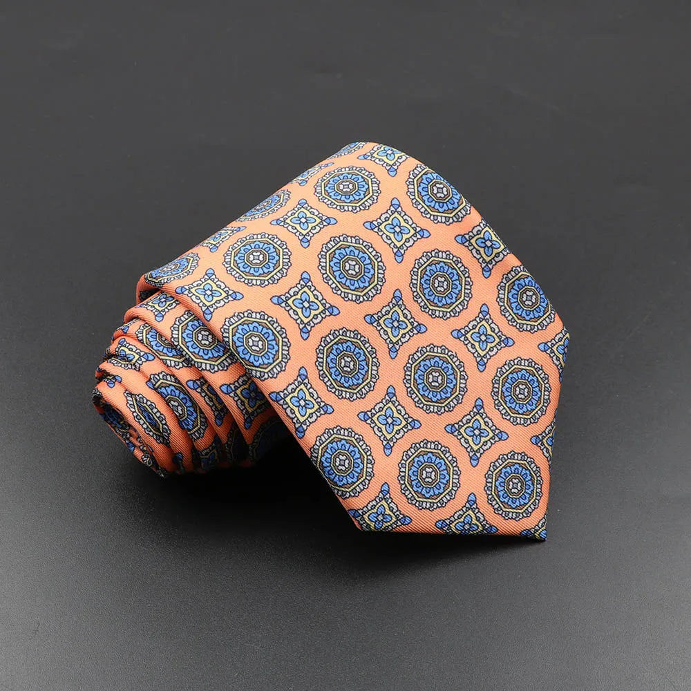 Men's Fashion Silk Tie 7. Soft Novelty Tie Blue Green Orange Color Tie