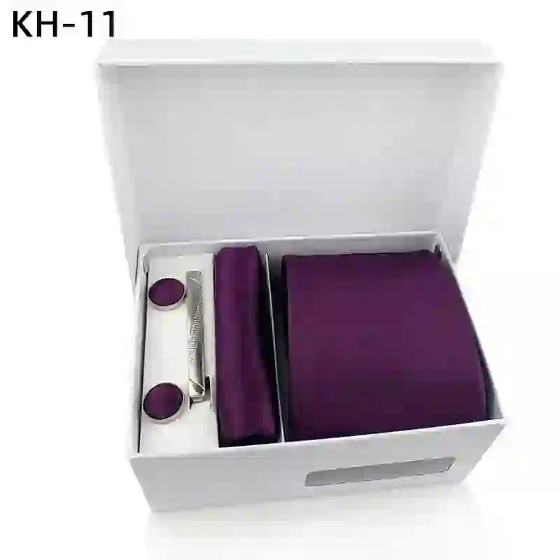 Men's Silk Tie Solid Red Blue Tie Cufflinks Gift box Formal Ties For M