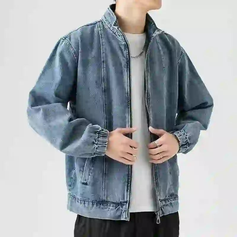 Men's Denim Jacket Biker Aesthetic Zip V Male Jean Coats Motorcycle Designer Winter 2024 Original Menswear New in Joker Fashion