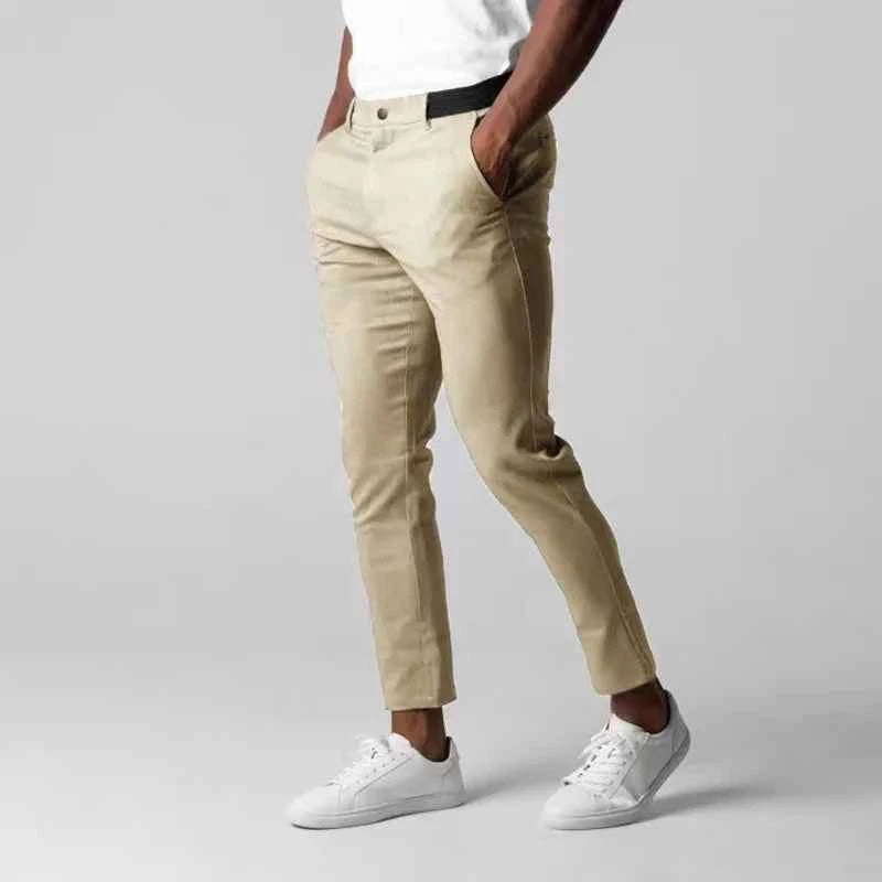 New Men's Casual Work Pants Business Cotton Trousers Spring Autumn Solid Color Pants Elegant Slim Fit Versatile Long Pants Male