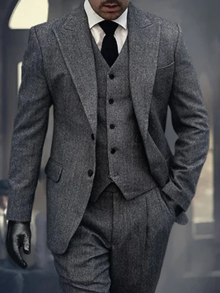 Wool 3 Piece Suit | Men’s Tweed Suit | Vintage Herringbone Jacket