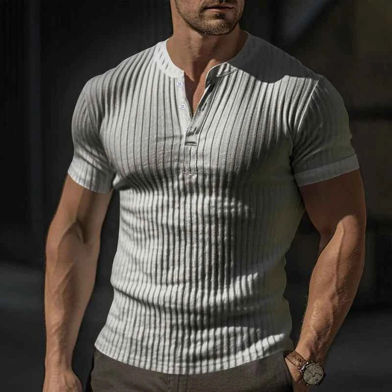 Mens T Shirt Henley Slim Fit V Neck Solid Color Ribbed Sweatshirts Summer Short Sleeve Button Men T-shirts Pullover Clothes Tops