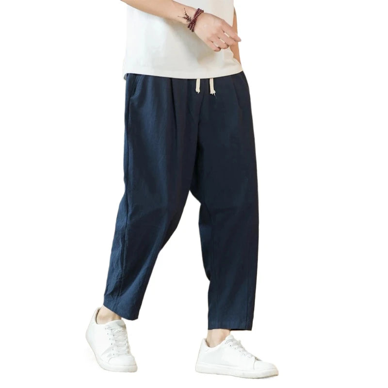 Cotton Linen Pants Men | Casual Loose Fit Trousers | Streetwear