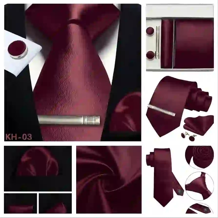 Men's Silk Tie Solid Red Blue Tie Cufflinks Gift box Formal Ties For M