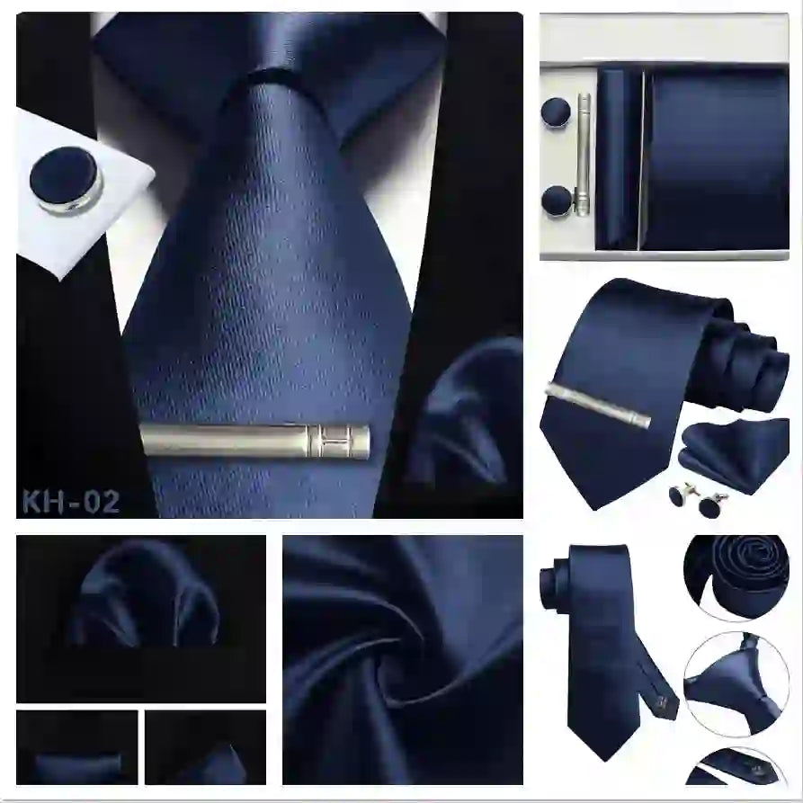 Men's Silk Tie Solid Red Blue Tie Cufflinks Gift box Formal Ties For M