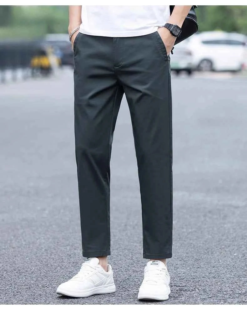 Mens Clothes Spring Summer Thin Casual Pants Men Slim Fashion Stretch Business Korean Trousers Social Leisure Ankle Length Pants