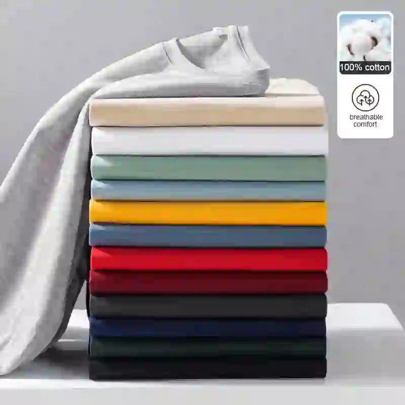Toppkvalitet 100 % bomull Modemärke Enfärgade rundhalsade T-shirts Nya M