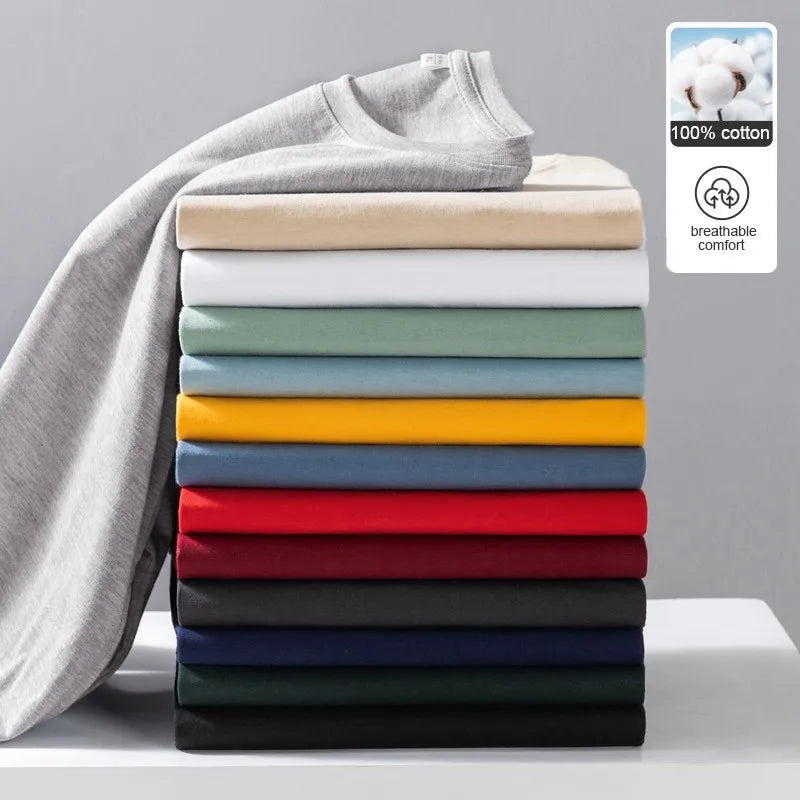 Top Quality 100 % Cotton Fashion Brand Plain Round Neck New T Shirts Men Long Sleeve Classic Tops Casual Mens Clothes 2025