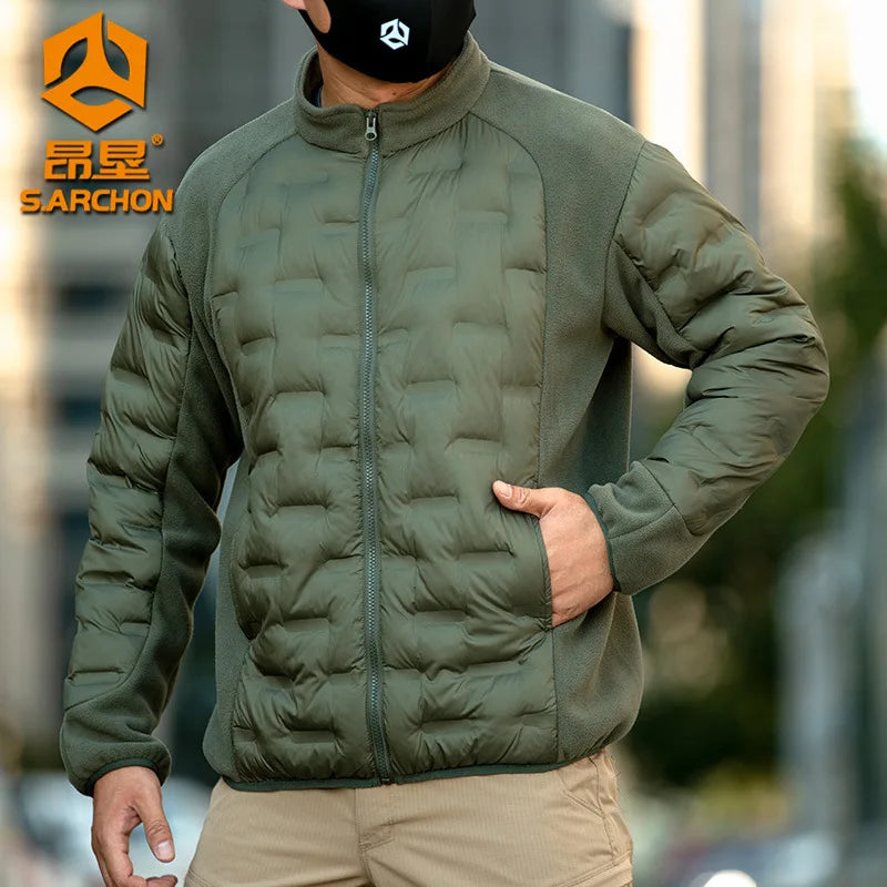 Men Winter Tactical Fleece Jacket Multi-pockets Windproof Warm Sports Coat Cotton Fleeced Clothing Outdoor Hiking Heating Jacket