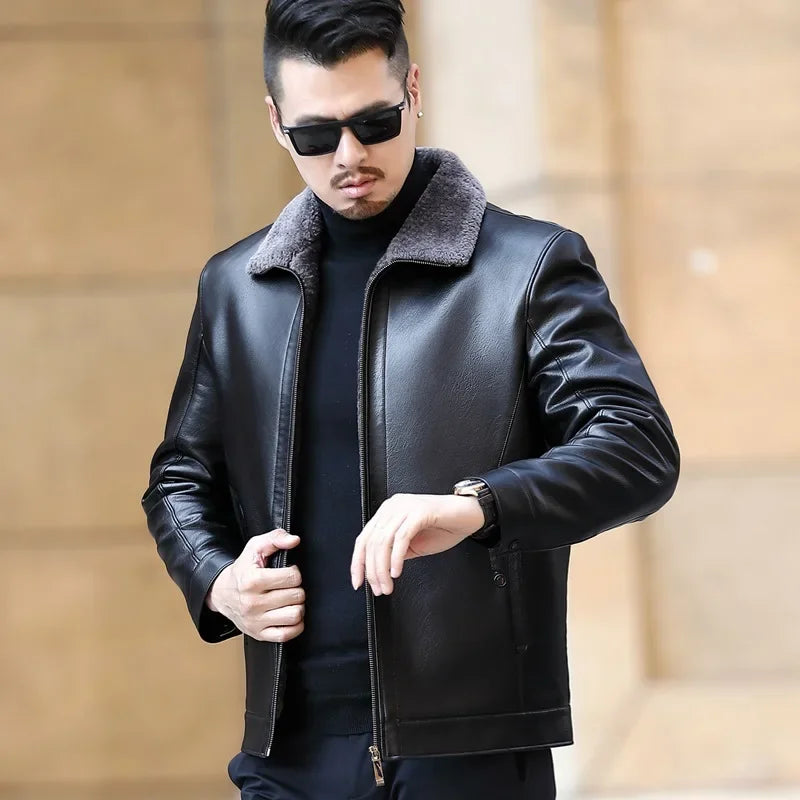 Men's Fur One Casual Thickened Motorcycle Jacket Men's Fashion Leather