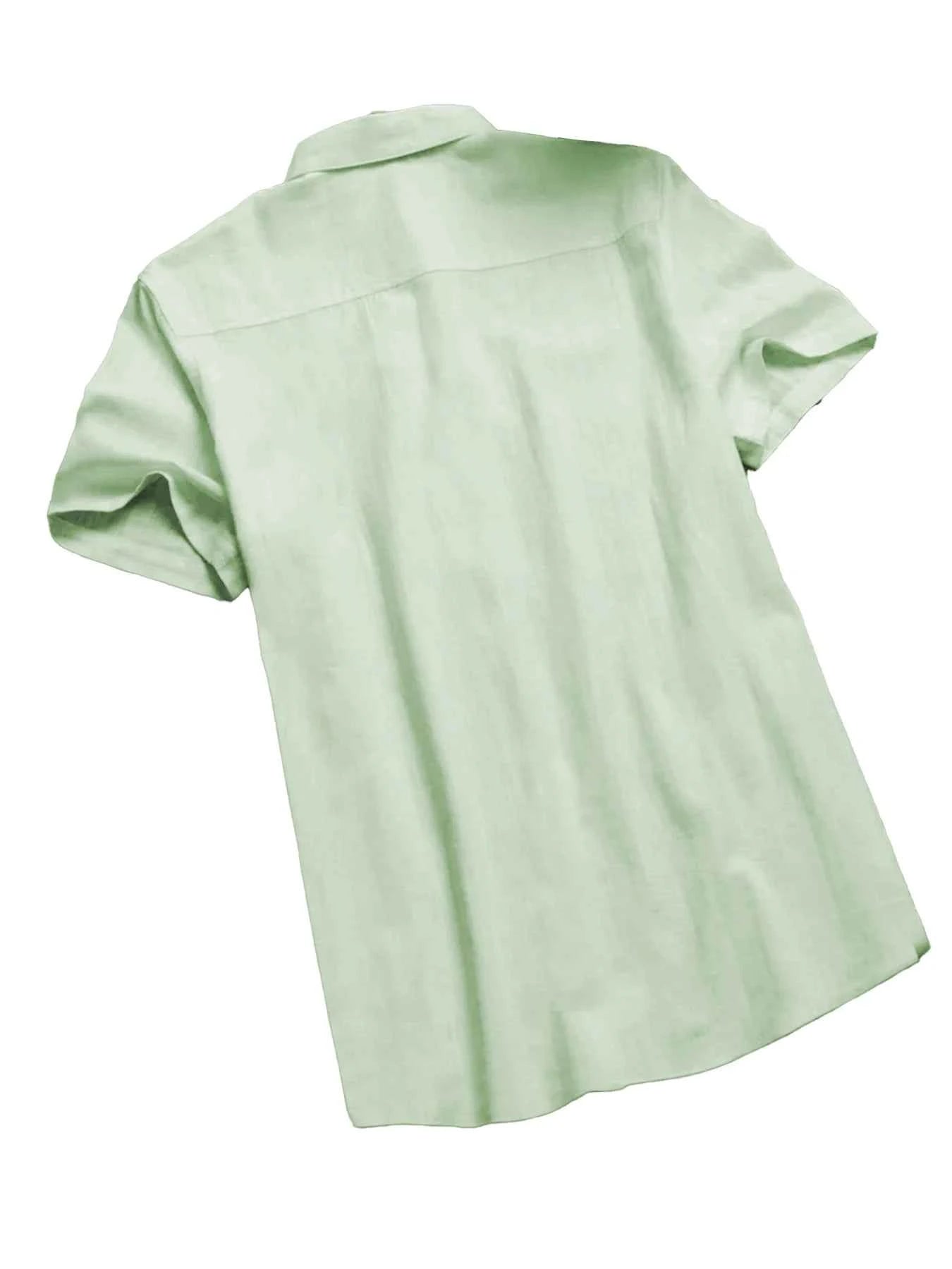 Men's Casual Short Sleeve Shirts Leisure Street Wear Lapel Button-down Solid Color Shirts for Men Vintage Vacation Blouse M-3XL