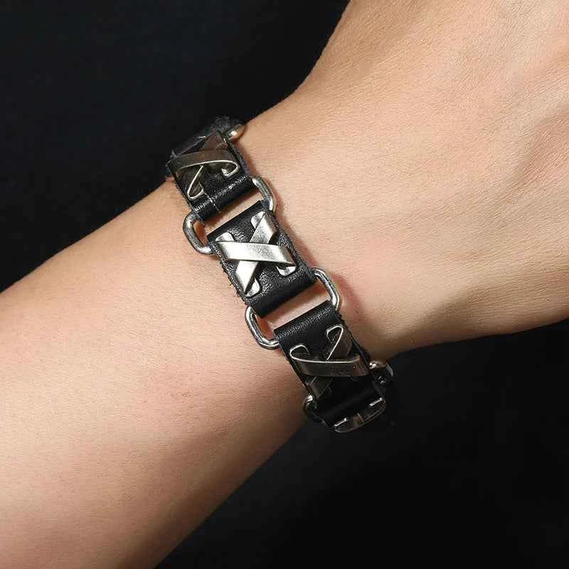 Punk rock X accessories genuine leather bracelet for men women