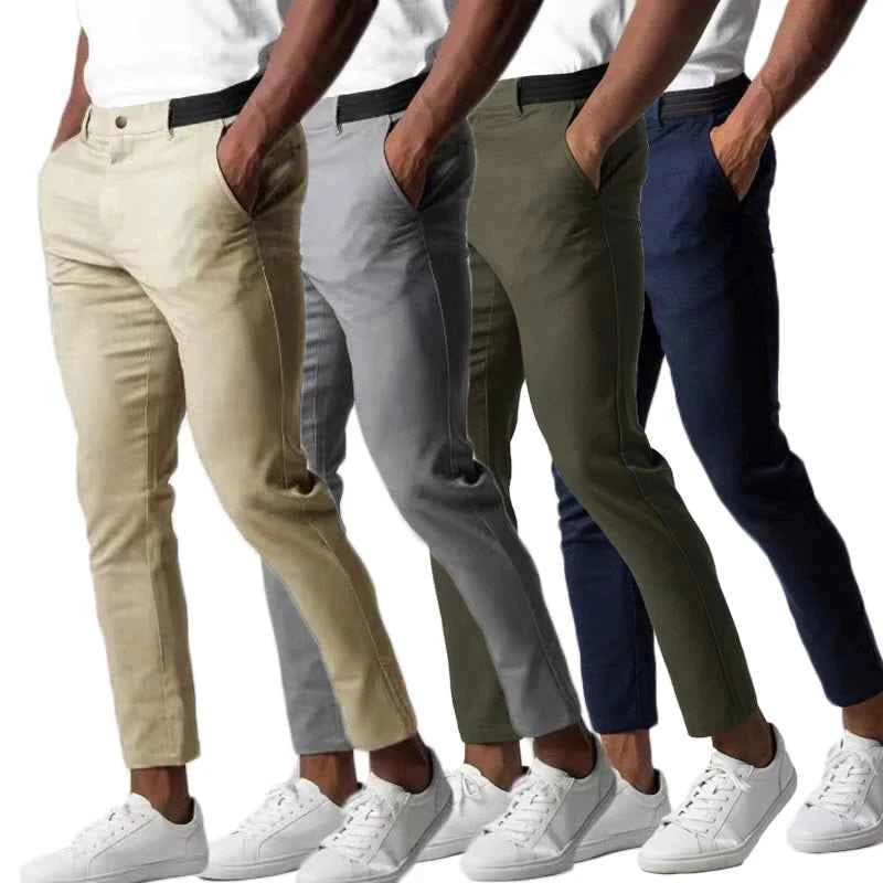 New Men's Casual Work Pants Business Cotton Trousers Spring Autumn Solid Color Pants Elegant Slim Fit Versatile Long Pants Male