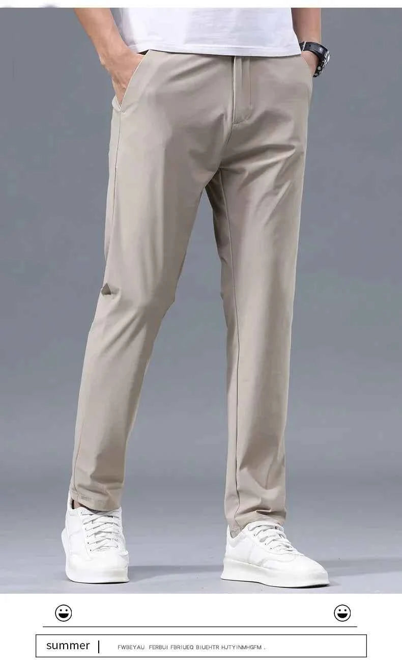 Men's Thin Slim Straight Casual Pants Business Leisure Classic Spring Summer Trousers Brand Clothing Elasticity Male Pants