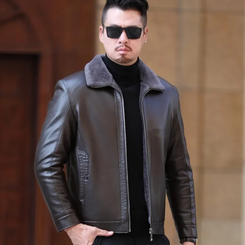 Men's Fur One Casual Thickened Motorcycle Jacket Men's Fashion Leather