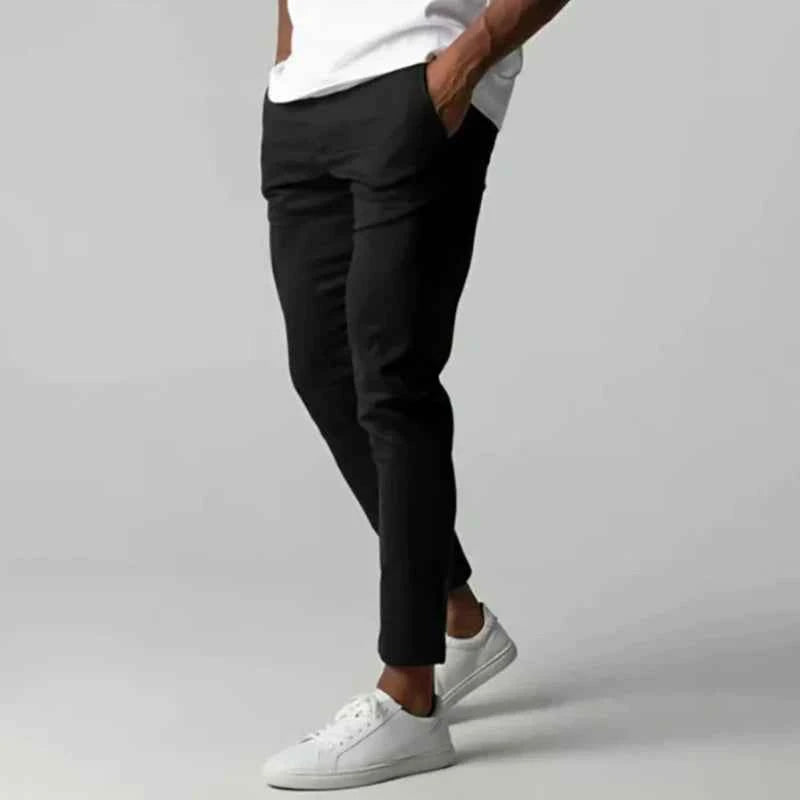 New Men's Casual Work Pants Business Cotton Trousers Spring Autumn Solid Color Pants Elegant Slim Fit Versatile Long Pants Male