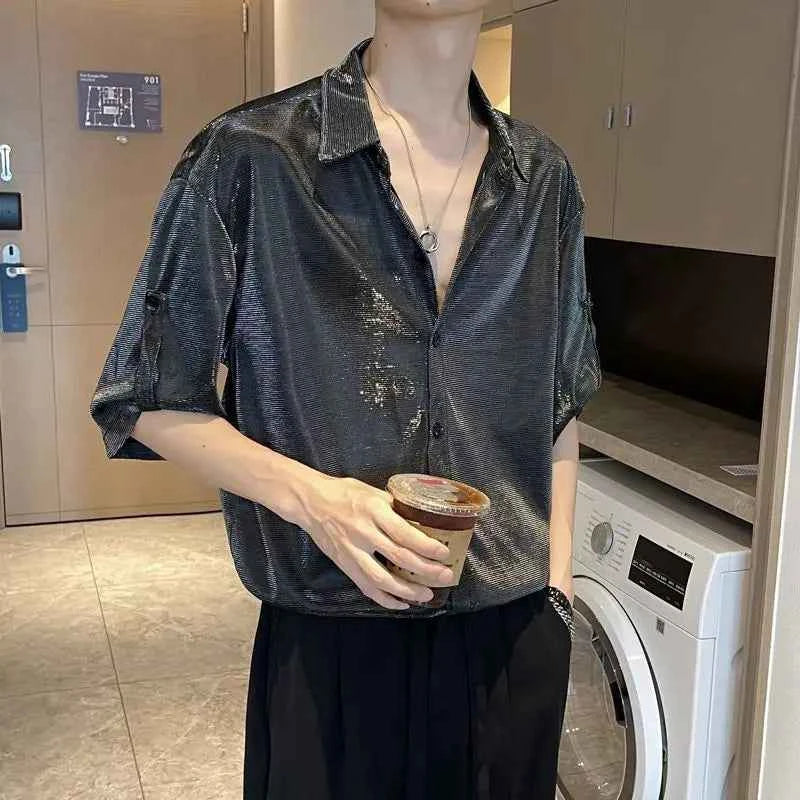 Shirts for Men Silk Plain Man Shirt Green Half Sleeve Cool Cotton Summer Xxl Slim Fit Hipster Original Asia I Fashion 2024 Sale