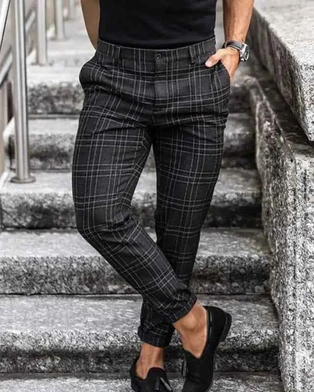 New 2025 Men's Formal Business Suit Pants Fashion Mid-waist Print Plaid Trousers Spring Autumn Comfortable Elastic Pants for Men
