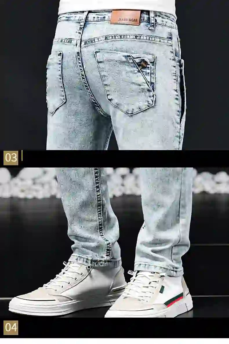 Slim Skinny Jeans Herr Nya Elastiska Koreanska Design Mode Flerknapps B