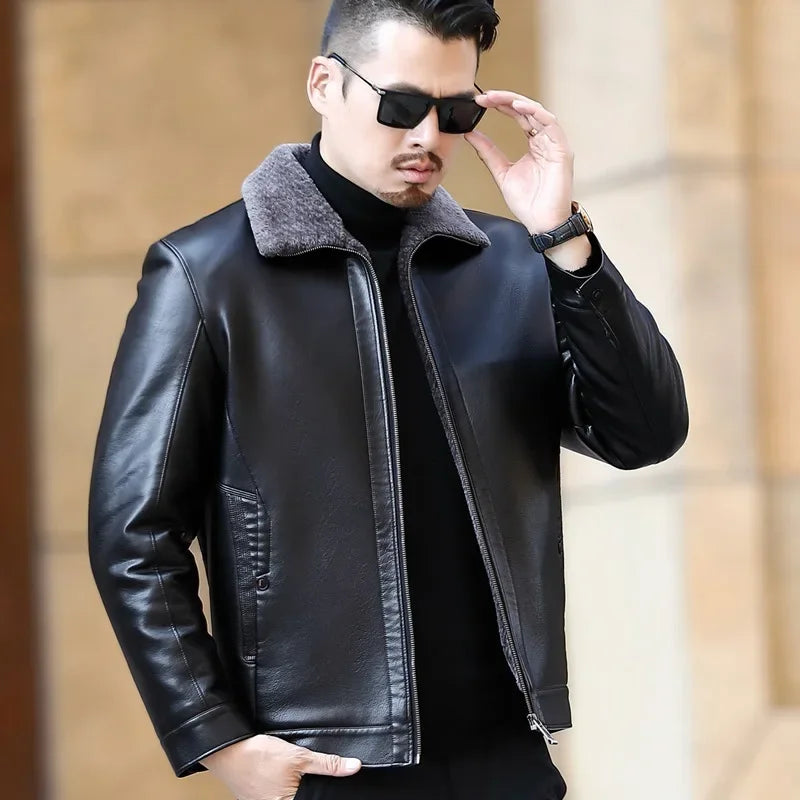 Men's Fur One Casual Thickened Motorcycle Jacket Men's Fashion Leather