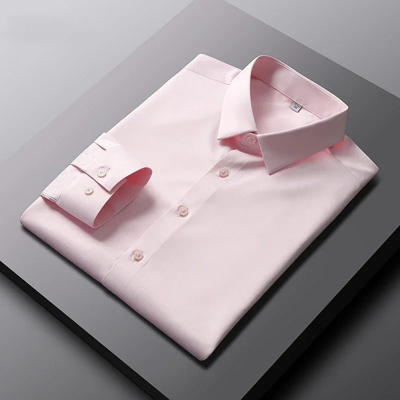 Men's Casual and Fashionable Long Sleeved Solid Color Shirt Non Ironin