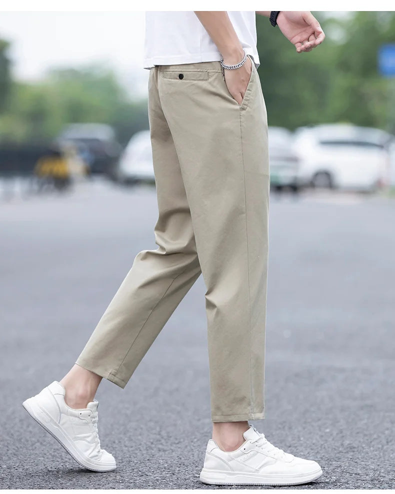 Herrkläder Vår Sommar Tunna Casualbyxor Herr Slim Mode Stretch