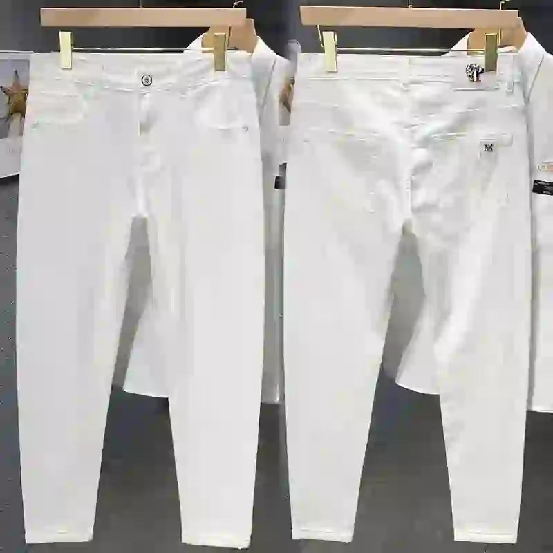 Brand Clothing 98% Cotton Slim Men's Jeans Straight Fashion Stretch Lu
