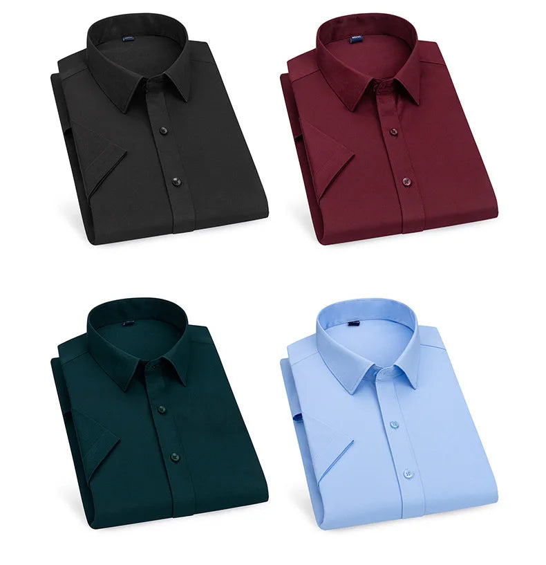 Men's short-sleeved shirt Business casual tooling solid color high-qua