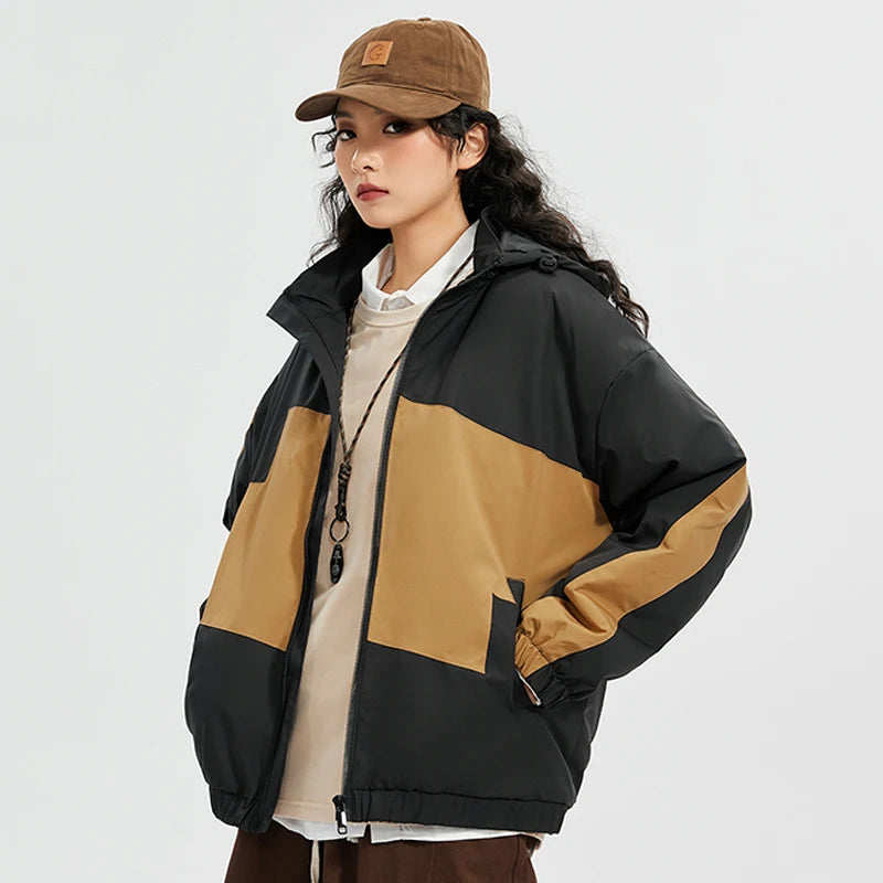 Couple Clothing Autumn Winter Men's Jacket with Fleece Hooded Patchwork Windproof Warm Women Coat