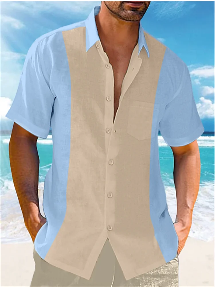 Men's Shirt New 2023 Casual Summer Shirt Beach Vacation Top Blue Short