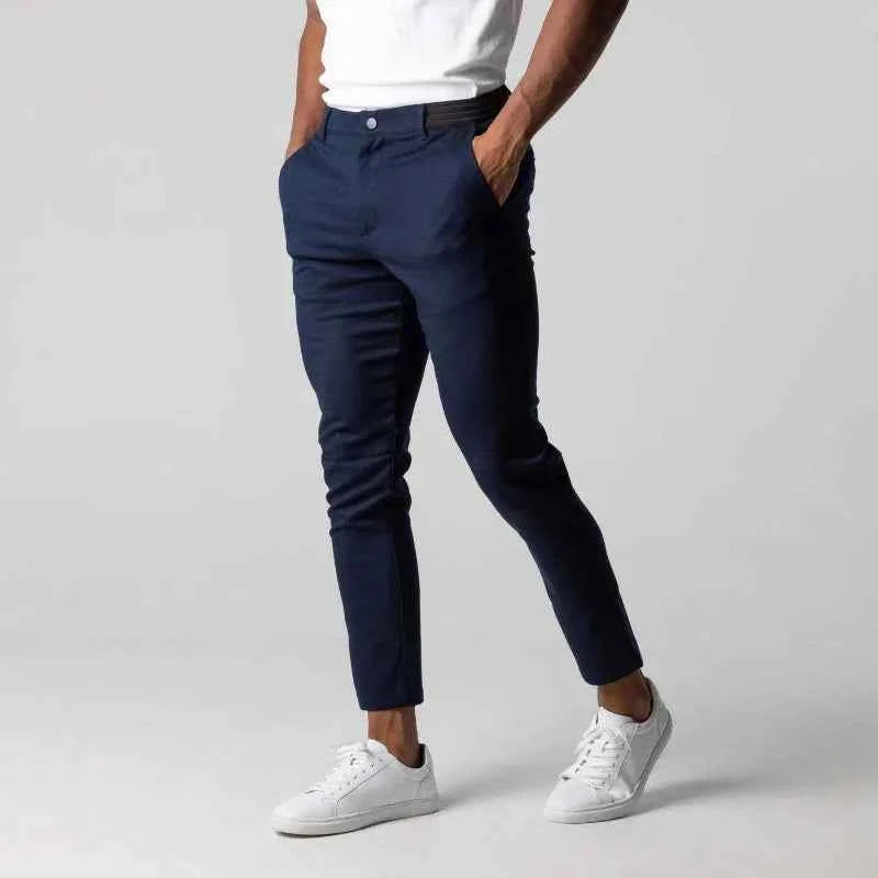 New Men's Casual Work Pants Business Cotton Trousers Spring Autumn Solid Color Pants Elegant Slim Fit Versatile Long Pants Male