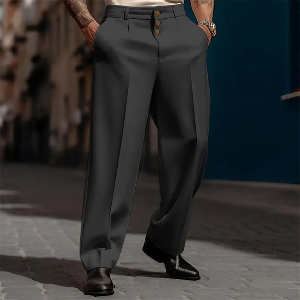 Men Suit Pants Elegant Men's Business Suit Pants with Straight Loose F
