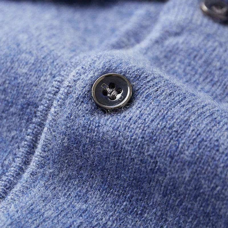 Pure Wool Sweater Men's POLO Neck Three-Button Loose Business Casual Medium Thick Warm Long-Sleeved Cashmere Large Knitted Shirt