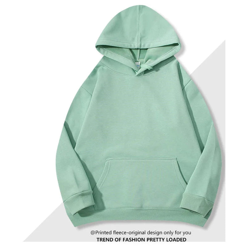 Oversized Basic Hoodie Men 450g Fleece thicken Loose Solid Unisex Autu