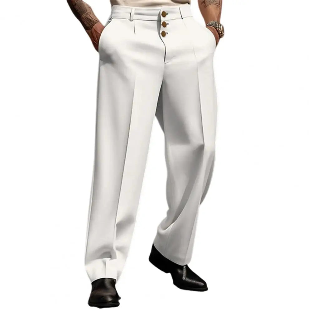 Men Suit Pants Elegant Men's Business Suit Pants with Straight Loose F