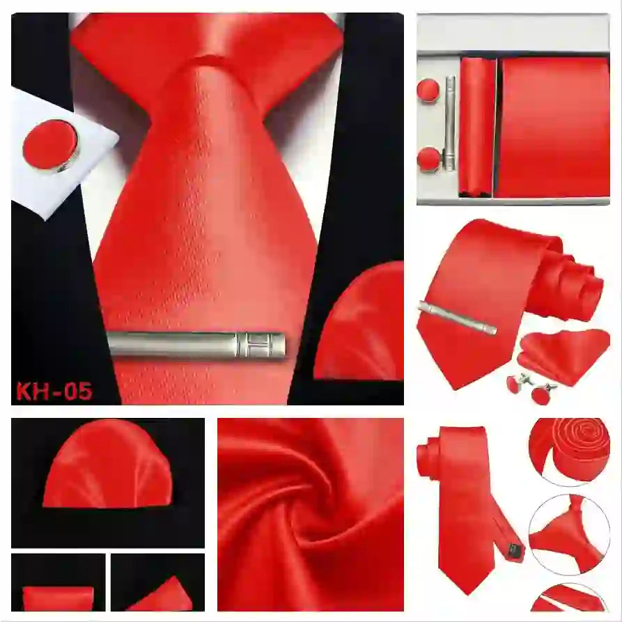 Men's Silk Tie Solid Red Blue Tie Cufflinks Gift box Formal Ties For M