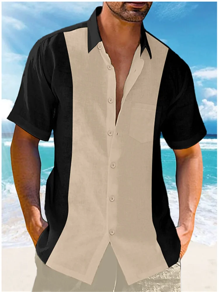Men's Shirt New 2023 Casual Summer Shirt Beach Vacation Top Blue Short