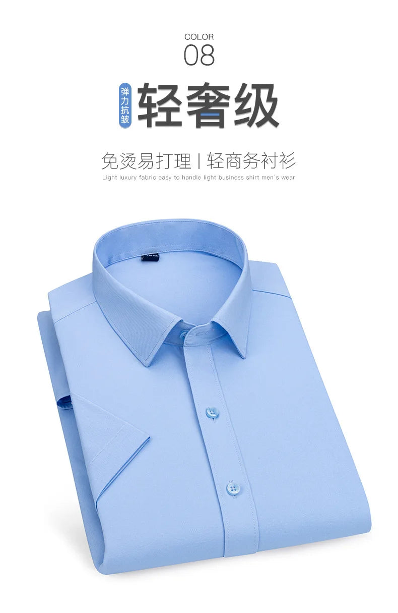 Men's short-sleeved shirt Business casual tooling solid color high-qua