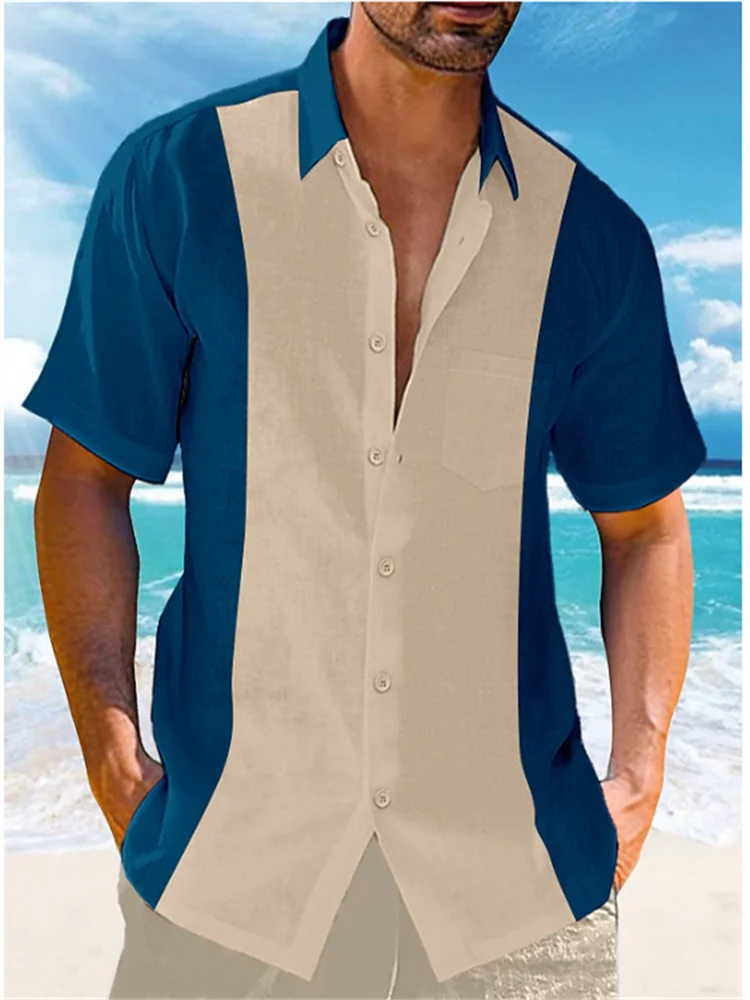 Men's Shirt New 2023 Casual Summer Shirt Beach Vacation Top Blue Short